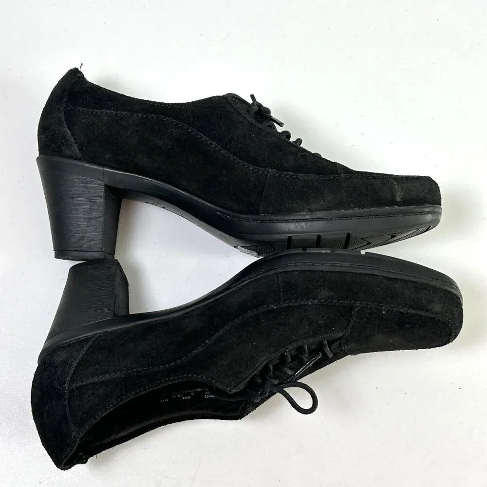 Clarks Bendables Heeled Loafers Size 10 M Black Suede‎ Leather Tie Witch 80892
